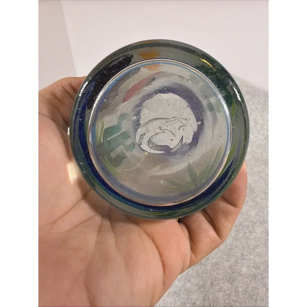 Vintage Mexican Hand Blown Frosted Shot Glass Cobalt Blue Rim Painted Siesta 5